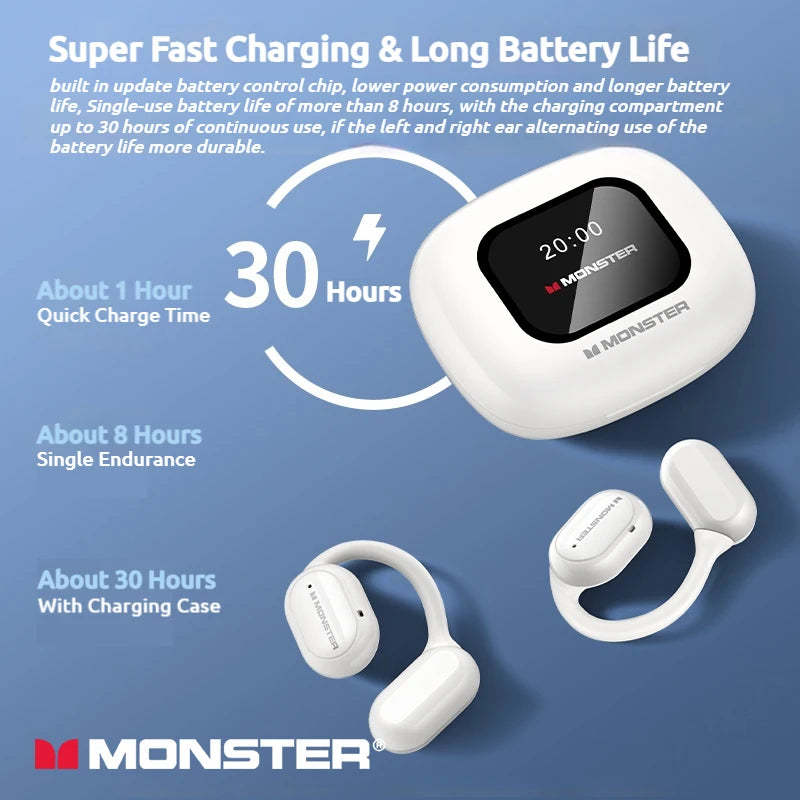 Monster Touch Pro100 Wireless Headphone Smart Touch Screen OWS Earphone Bluetooth 5.4 Support TF Card 30 Hours Long Battery Life