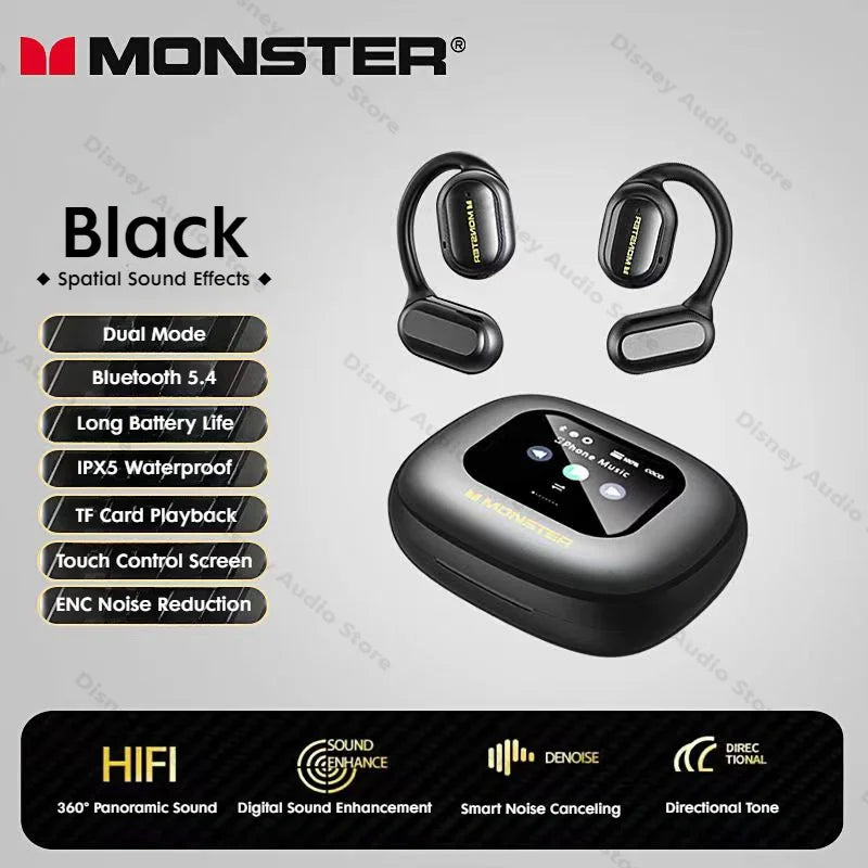 Monster Touch Pro100 Wireless Headphone Smart Touch Screen OWS Earphone Bluetooth 5.4 Support TF Card 30 Hours Long Battery Life
