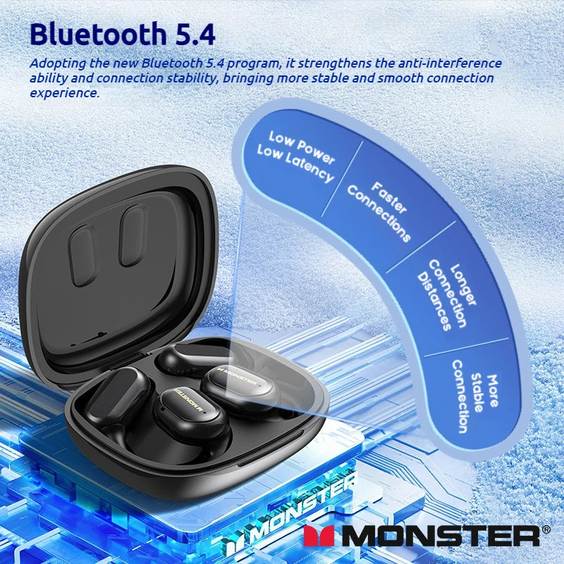 Monster Touch Pro100 Wireless Headphone Smart Touch Screen OWS Earphone Bluetooth 5.4 Support TF Card 30 Hours Long Battery Life