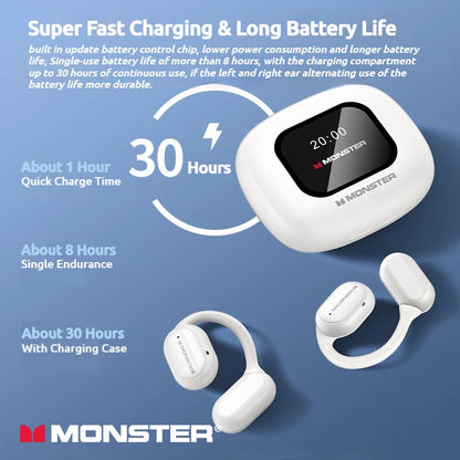 Monster Touch Pro100 Wireless Headphone Smart Touch Screen OWS Earphone Bluetooth 5.4 Support TF Card 30 Hours Long Battery Life