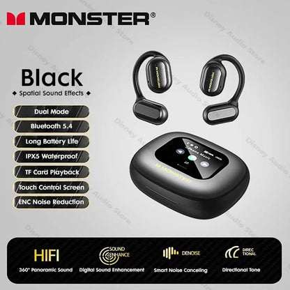 Monster Touch Pro100 Wireless Headphone Smart Touch Screen OWS Earphone Bluetooth 5.4 Support TF Card 30 Hours Long Battery Life